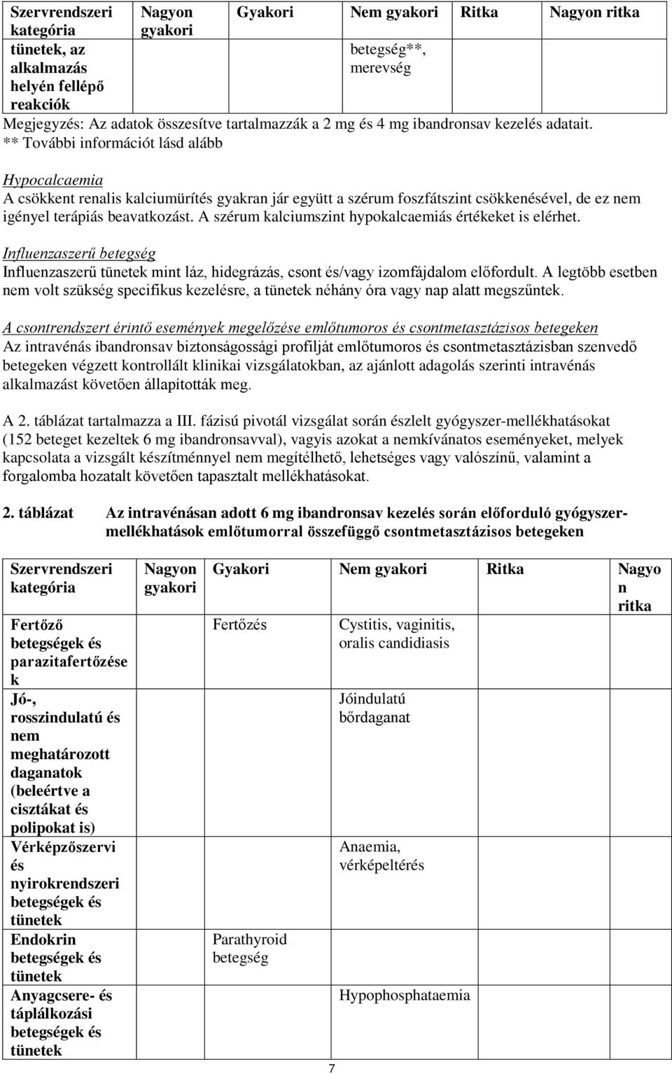 ** További információt lásd alább Hypocalcaemia A csökkent renalis kalciumürítés gyakran jár együtt a szérum foszfátszint csökkenésével, de ez nem igényel terápiás beavatkozást.