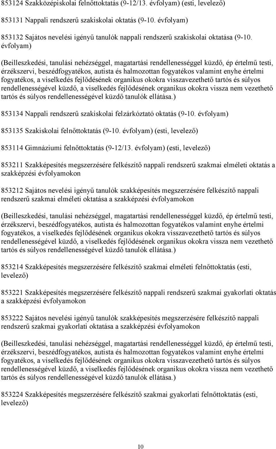 évfolyam) (Beilleszkedési, tanulási nehézséggel, magatartási rendellenességgel küzdő, ép értelmű testi, érzékszervi, beszédfogyatékos, autista és halmozottan fogyatékos valamint enyhe értelmi