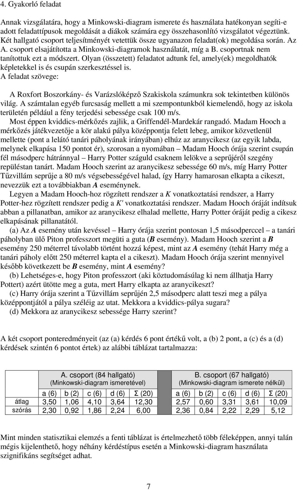 csoportnak nem tanítottuk ezt a módszert. Olyan (összetett) feladatot adtunk fel amely(ek) megoldhatók képletekkel is és csupán szerkesztéssel is.