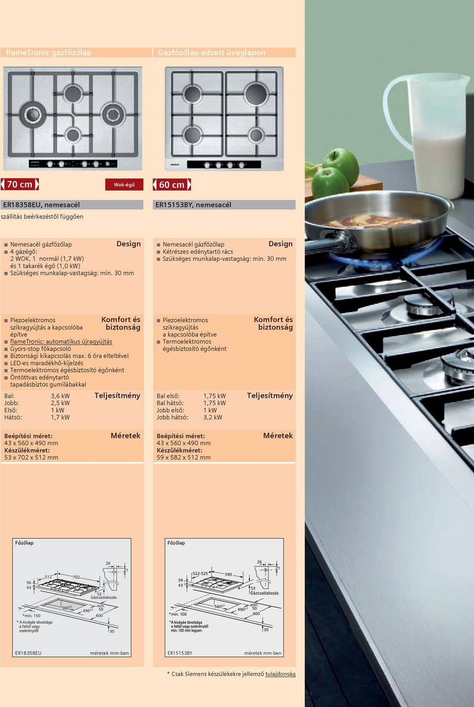 30 mm n Piezoelektromos szikragyújtás a kapcsolóba építve n flametronic: automatikus újragyújtás n Gyors-stop főkapcsoló n Biztonsági kikapcsolás max.