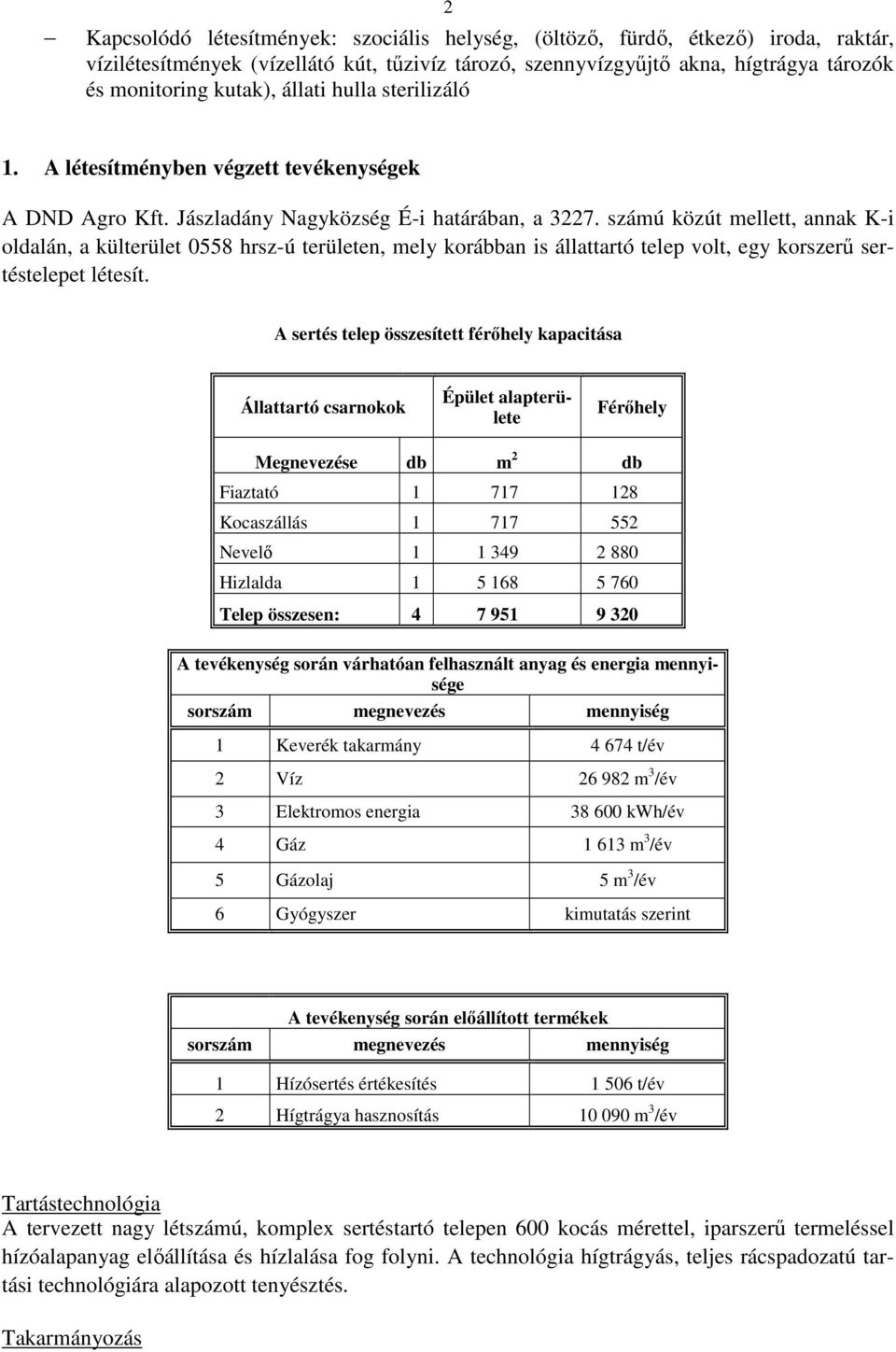 számú közút mellett, annak K-i oldalán, a külterület 0558 hrsz-ú területen, mely korábban is állattartó telep volt, egy korszerő sertéstelepet létesít.