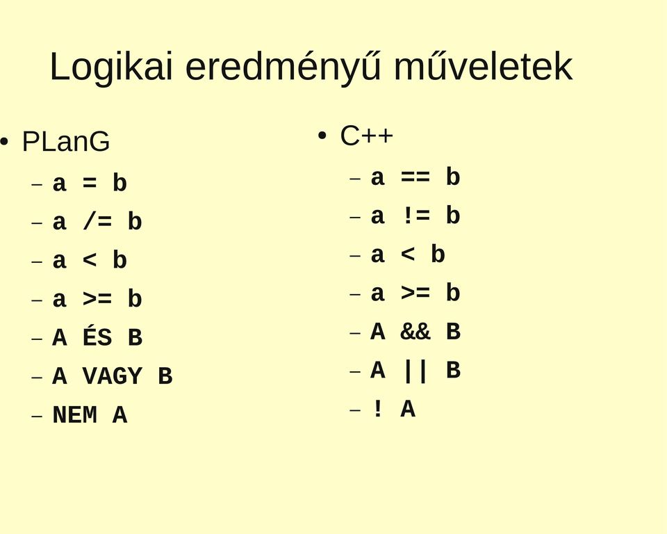 A ÉS B A VAGY B NEM A C++ a ==