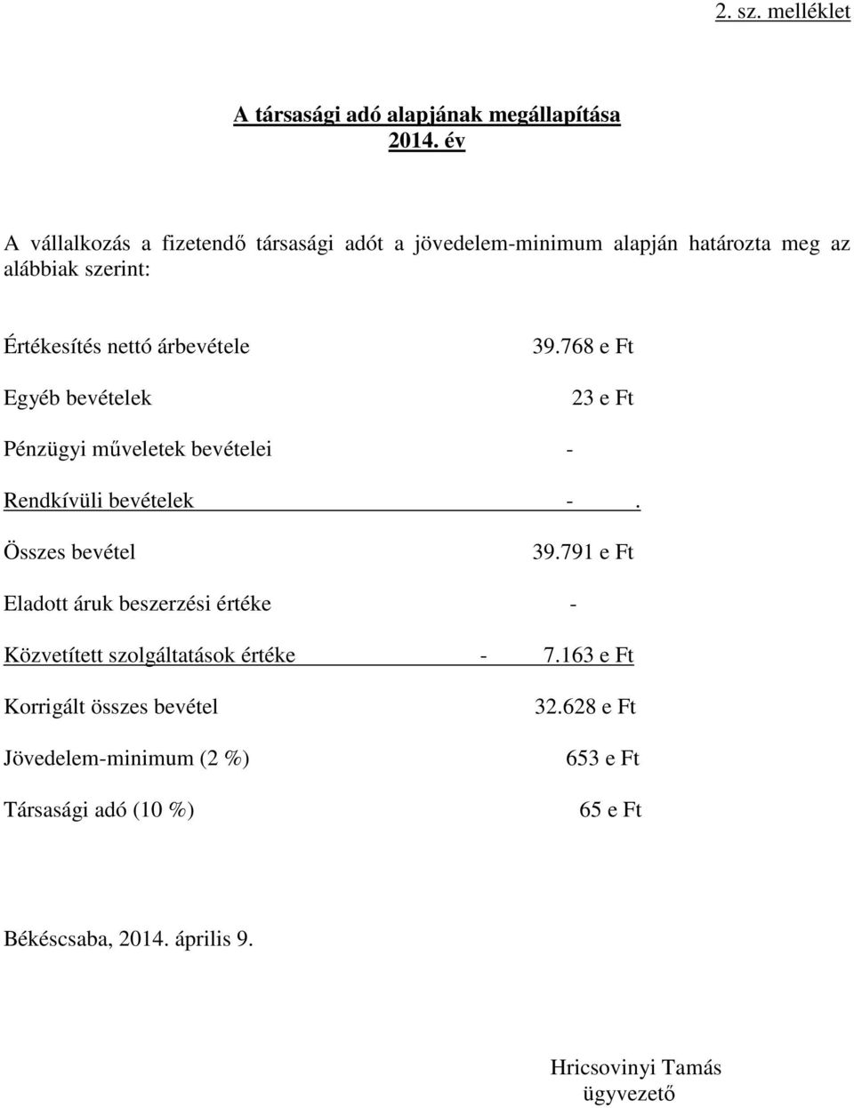 Egyéb bevételek 39.768 e Ft 23 e Ft Pénzügyi mőveletek bevételei - Rendkívüli bevételek -. Összes bevétel 39.