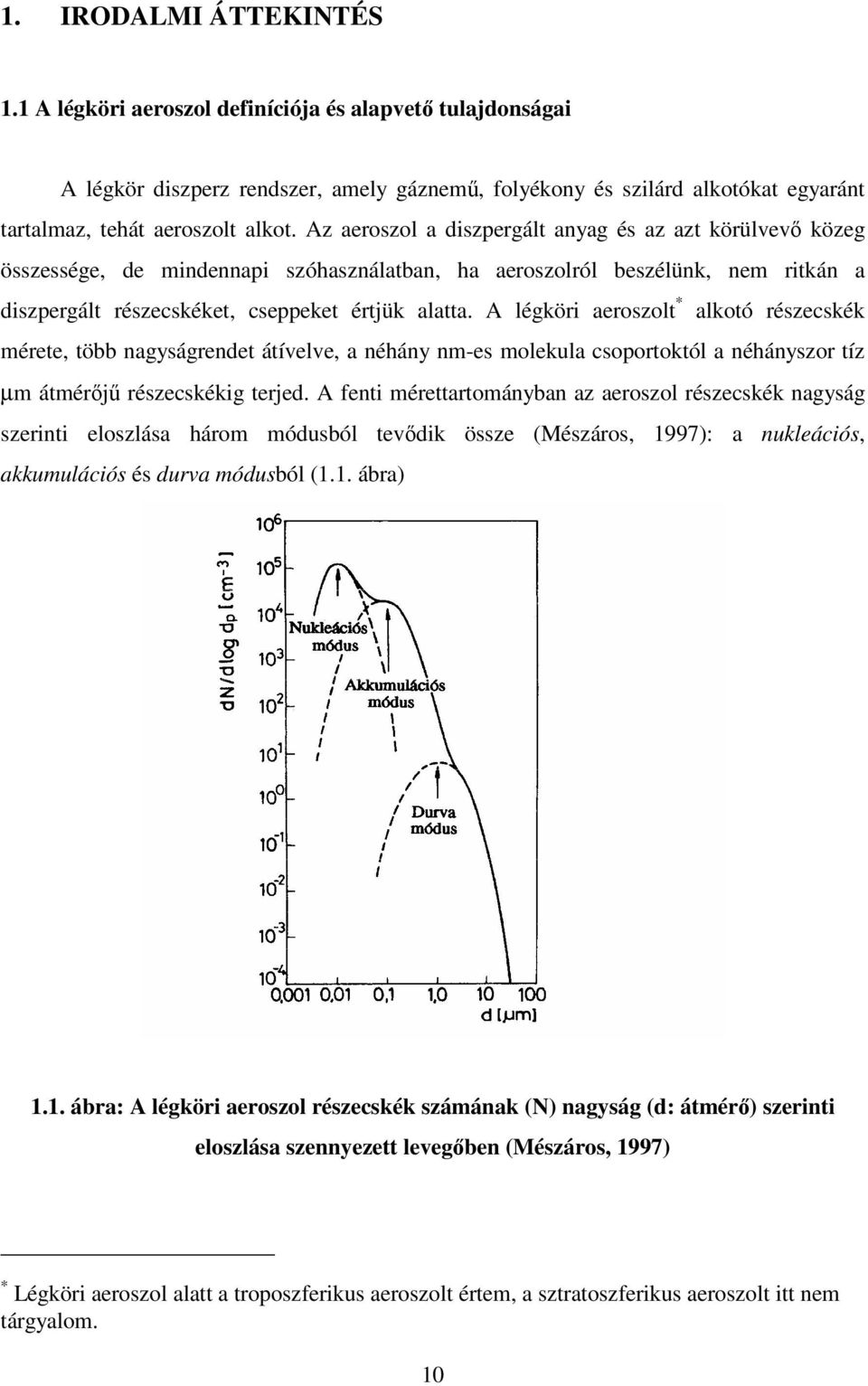 A légköri aeroszolt * alkotó részecskék mérete, több nagyságrendet átívelve, a néhány nm-es molekula csoportoktól a néhányszor tíz µm átmérj részecskékig terjed.