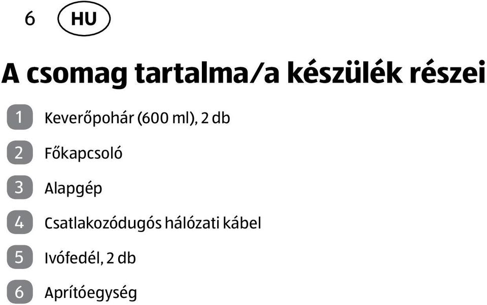 Főkapcsoló 3 Alapgép 4 Csatlakozódugós