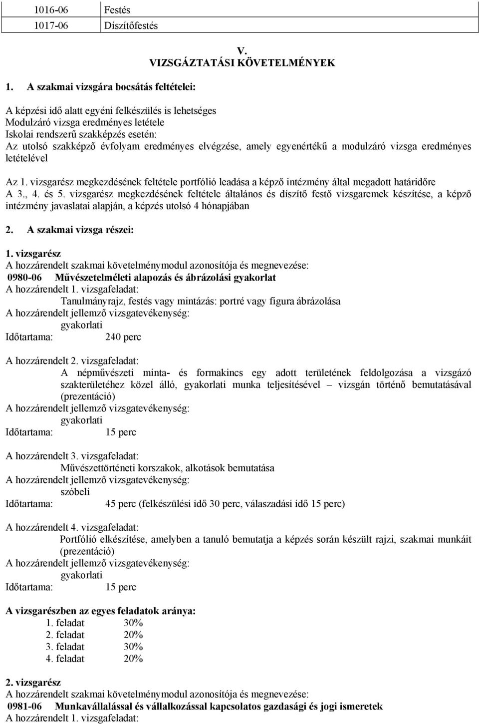 elvégzése, amely egyenértékű a modulzáró vizsga eredményes letételével Az 1. vizsgarész megkezdésének feltétele portfólió leadása a képző intézmény által megadott határidőre A 3., 4. és 5.