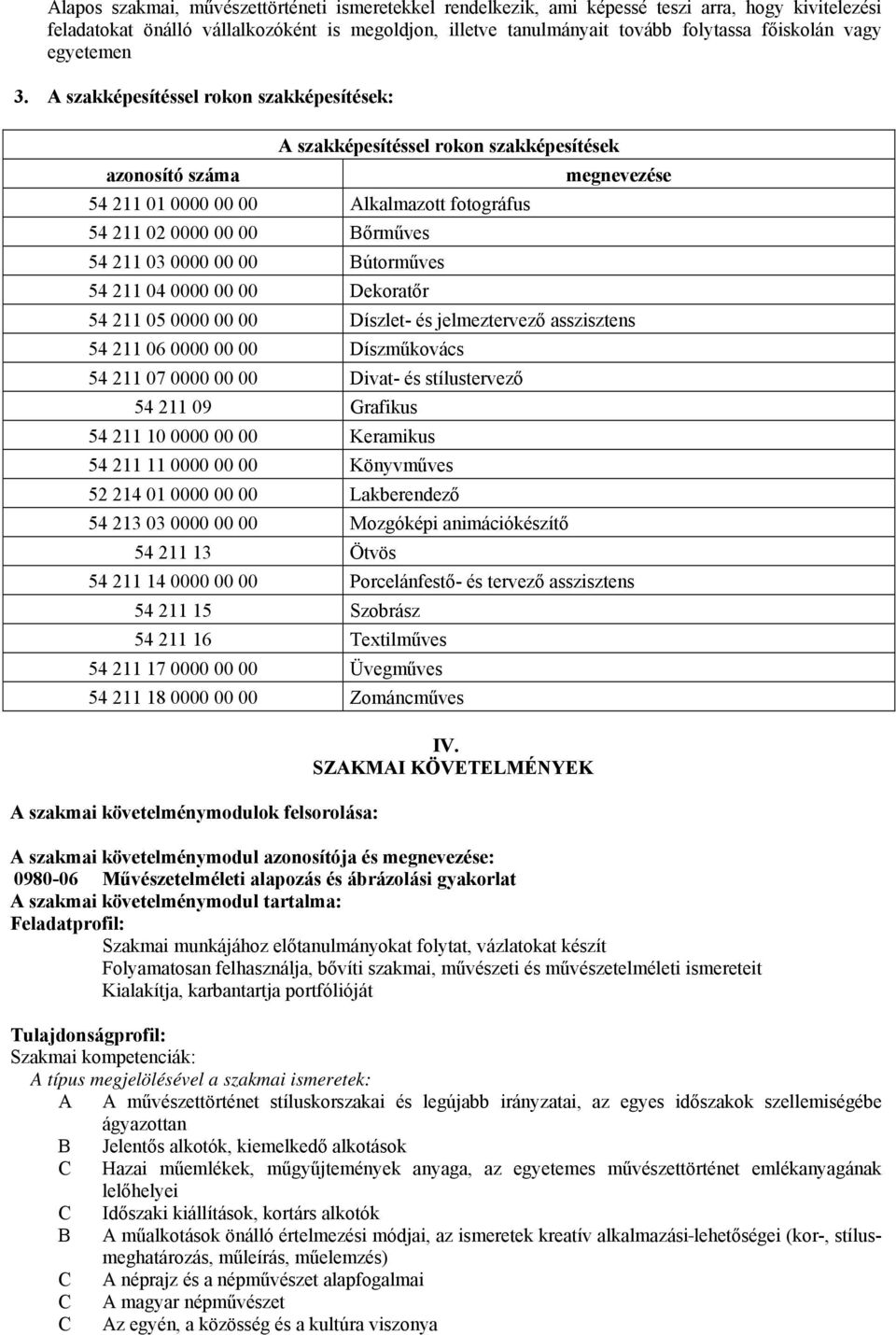 A szakképesítéssel rokon szakképesítések: A szakképesítéssel rokon szakképesítések azonosító száma megnevezése 54 211 01 0000 00 00 Alkalmazott fotográfus 54 211 02 0000 00 00 őrműves 54 211 03 0000