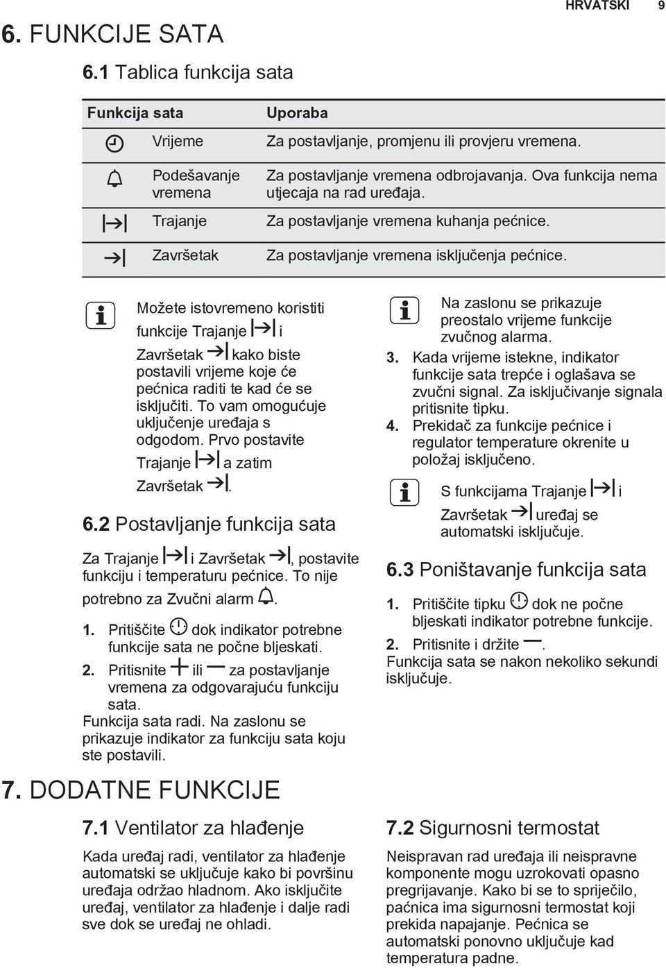 Možete istovremeno koristiti funkcije Trajanje Završetak kako biste postavili vrijeme koje će pećnica raditi te kad će se isključiti. To vam omogućuje uključenje uređaja s odgodom.