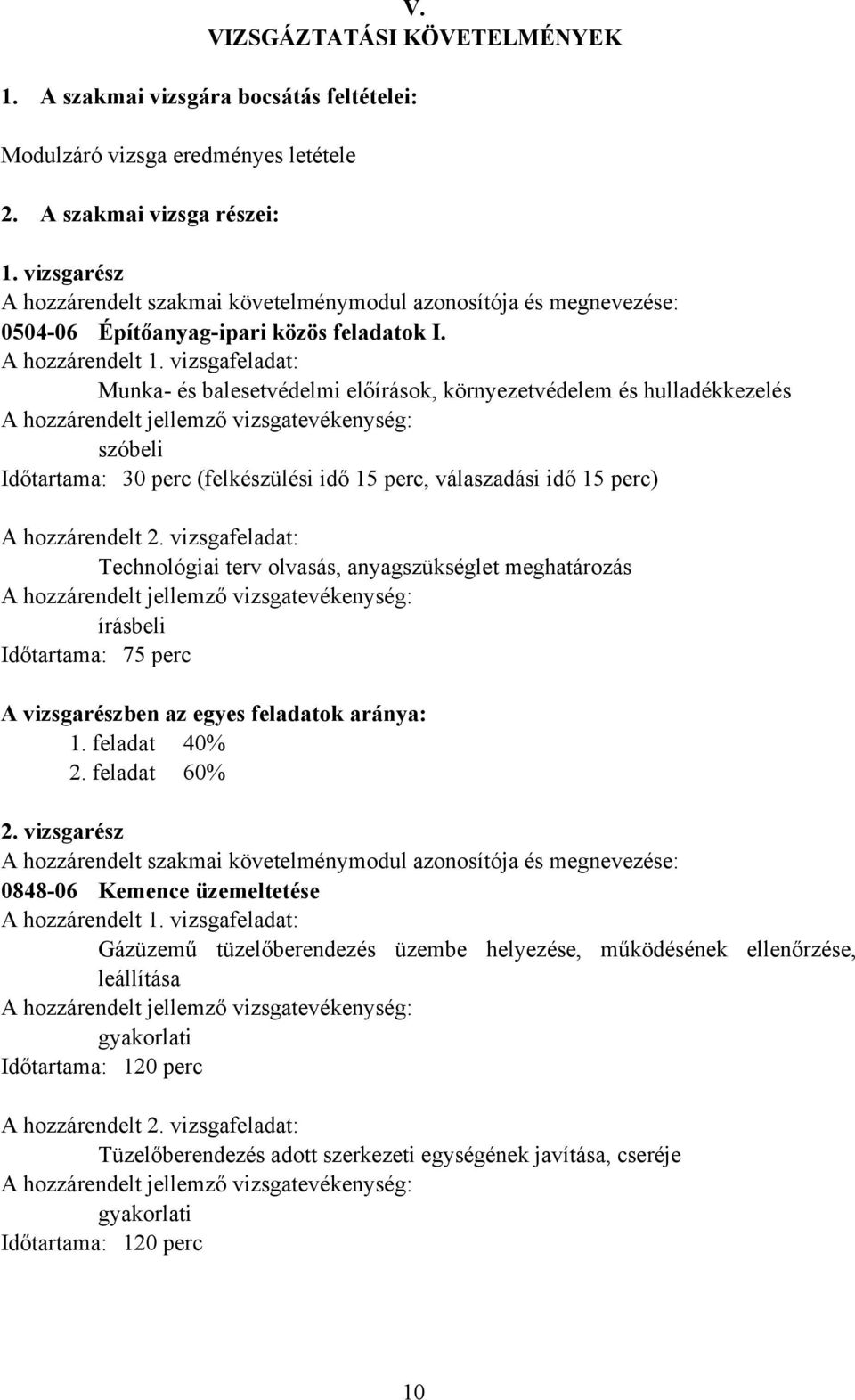 vizsgafeladat: Munka- és balesetvédelmi előírások, környezetvédelem és hulladékkezelés szóbeli Időtartama: 30 perc (felkészülési idő 15 perc, válaszadási idő 15 perc) A hozzárendelt 2.