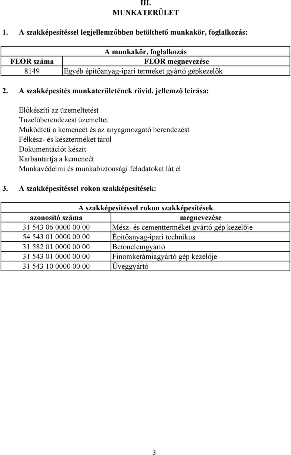 Dokumentációt készít Karbantartja a kemencét Munkavédelmi és munkabiztonsági feladatokat lát el 3.