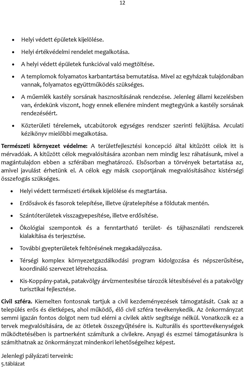 Jelenleg állami kezelésben van, érdekünk viszont, hogy ennek ellenére mindent megtegyünk a kastély sorsának rendezéséért. Közterületi térelemek, utcabútorok egységes rendszer szerinti felújítása.