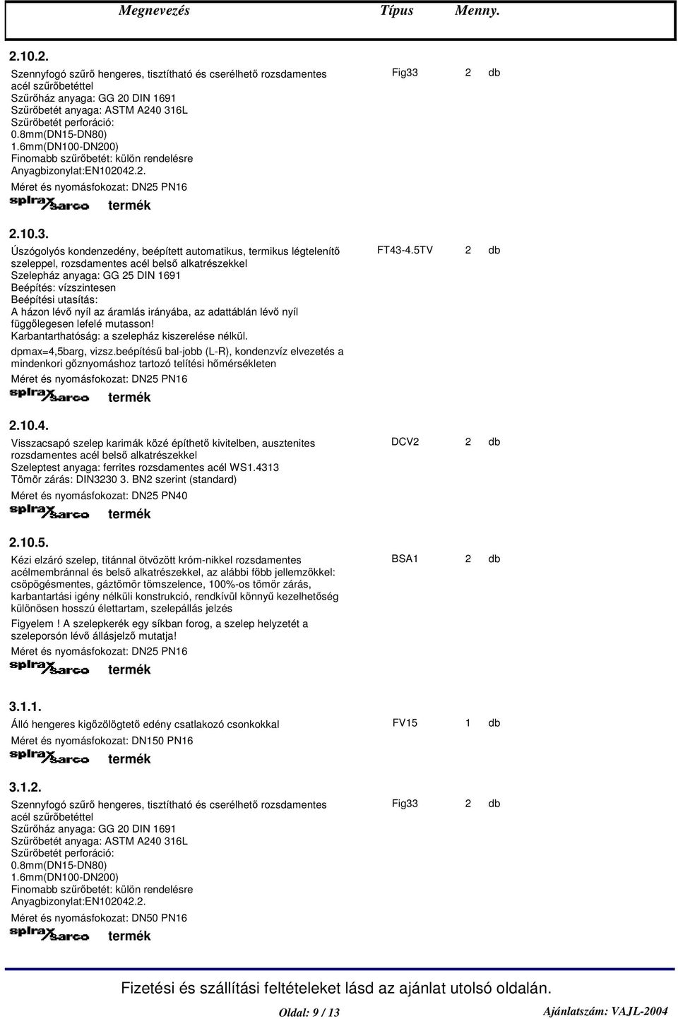 2 Méret és nyomásfokozat: DN25 PN6 2.0.3.