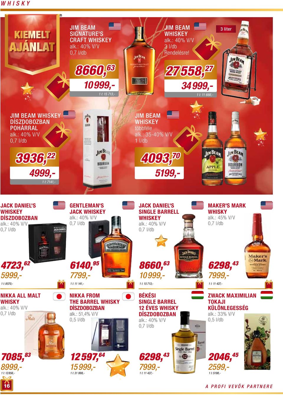 : 35-40% V/V 1 l/db 3936, 22 4999,- 1 l: 7141,- 4093, 70 5199,- Jack Daniel's whiskey Gentleman's Jack whiskey Jack Daniel's Single Barrell whiskey Maker's Mark whisky alk.