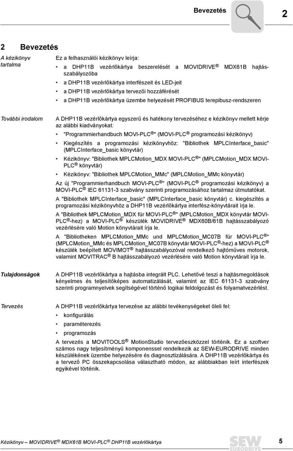 e kézikönyv mellett kérje az alábbi kiadványokat: "Programmierhandbuch MOVI-PLC " (MOVI-PLC programozási kézikönyv) Kiegészítés a programozási kézikönyvhöz: "Bibliothek MPLCInterface_basic"