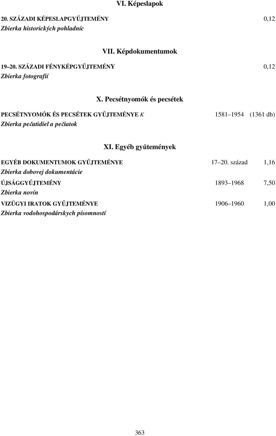 Pecsétnyomók és pecsétek PECSÉTNYOMÓK ÉS PECSÉTEK GYŰJTEMÉNYE K Zbierka pečatidiel a pečiatok 1581 1954 (1361 db) XI.