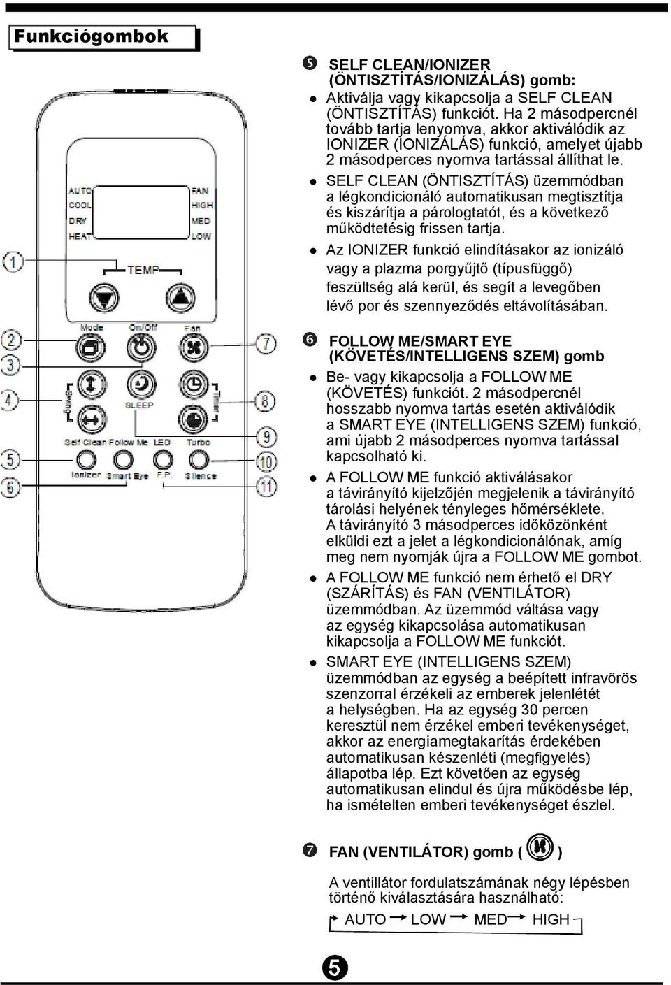 SELF CLEAN (ÖNTISZTÍTÁS) üzemmódban a légkondicionáló automatikusan megtisztítja és kiszárítja a párologtatót, és a következő működtetésig frissen tartja.