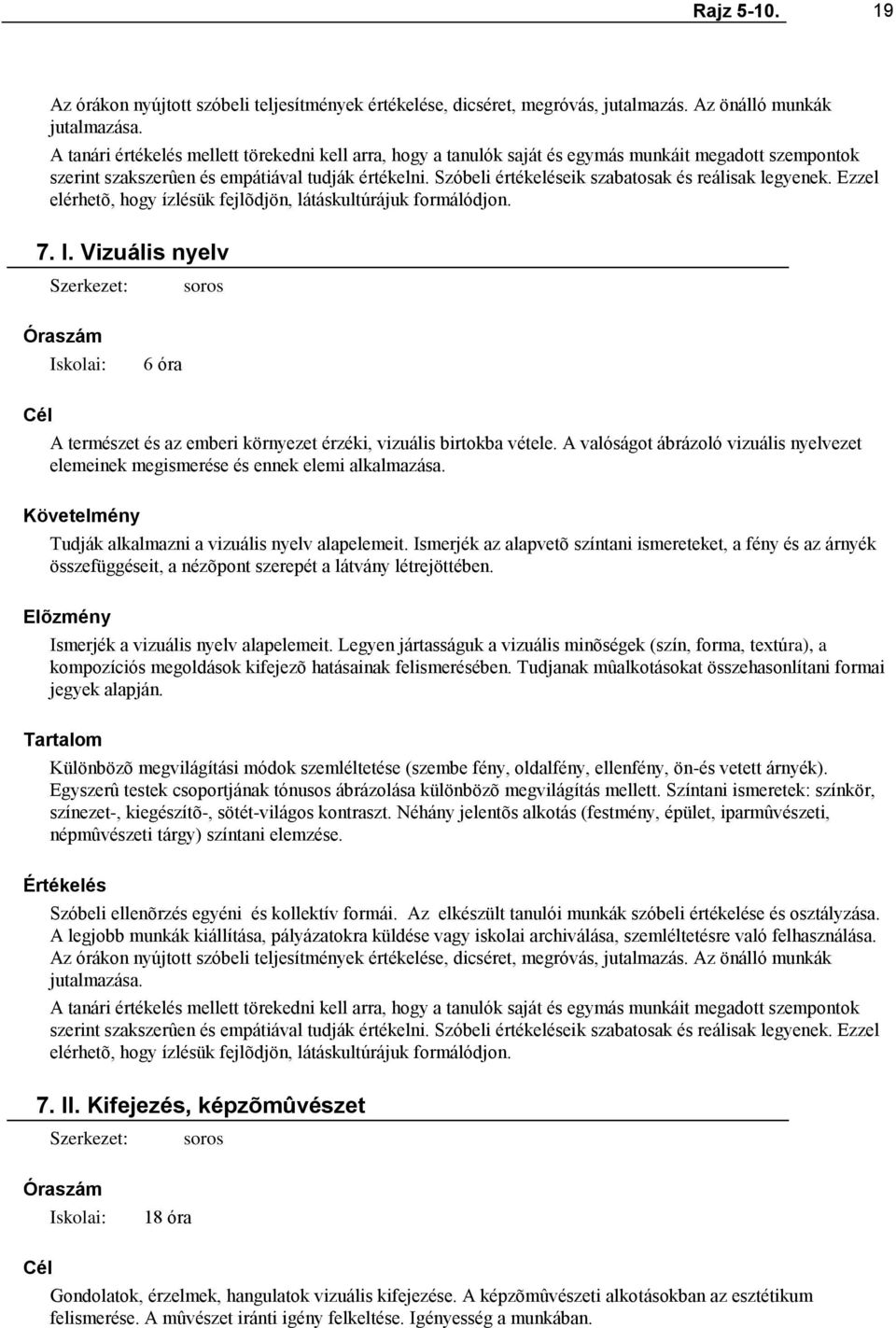 Ismerjék a vizuális nyelv alapelemeit. Legyen jártasságuk a vizuális minõségek (szín, forma, textúra), a kompozíciós megoldások kifejezõ hatásainak felismerésében.