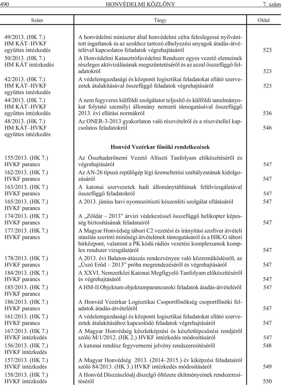 ) HM KÁT HVKF együttes intézkedés A honvédelmi miniszter által honvédelmi célra feleslegessé nyilvánított ingatlanok és az azokhoz tartozó elhelyezési anyagok átadás-átvételével kapcsolatos feladatok