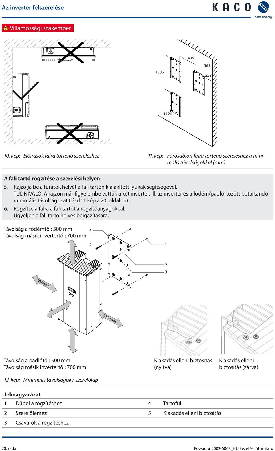 TUDNIVALÓ: A rajzon már figyelembe vettük a két inverter, ill. az inverter és a födém/padló között betartandó minimális távolságokat (lásd 11. kép a 20. oldalon). 6.