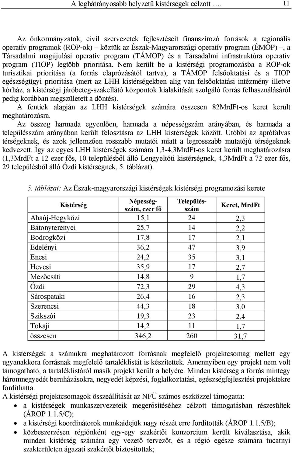 operatív program (TÁMOP) és a Társadalmi infrastruktúra operatív program (TIOP) legtöbb prioritása.