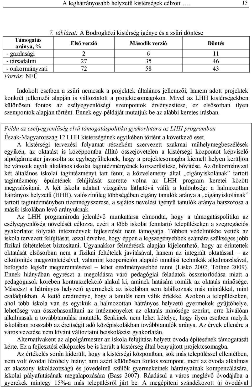 esetben a zsűri nemcsak a projektek általános jellemzői, hanem adott projektek konkrét jellemzői alapján is változtatott a projektcsomagokon.