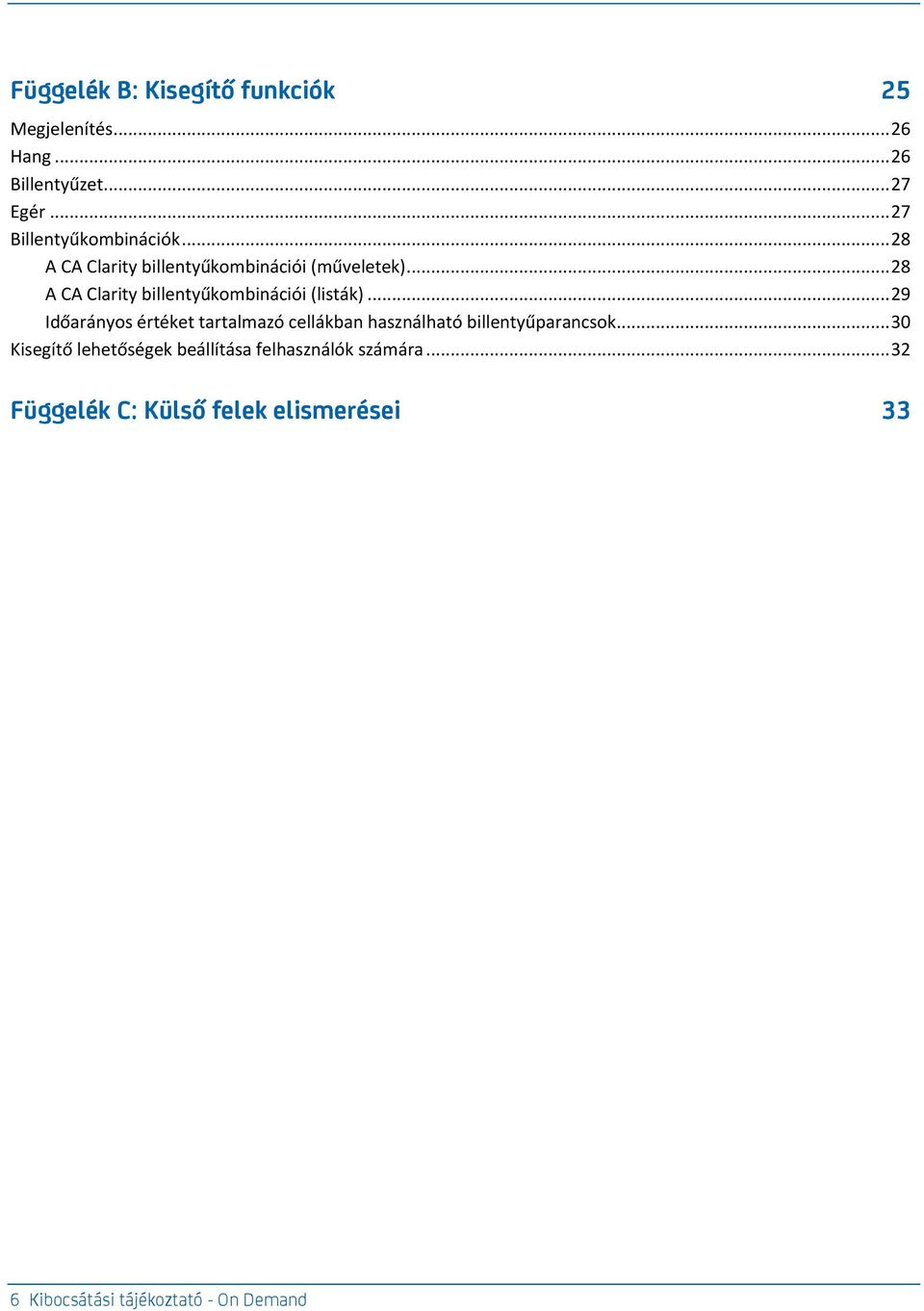 .. 28 A CA Clarity billentyűkombinációi (listák).