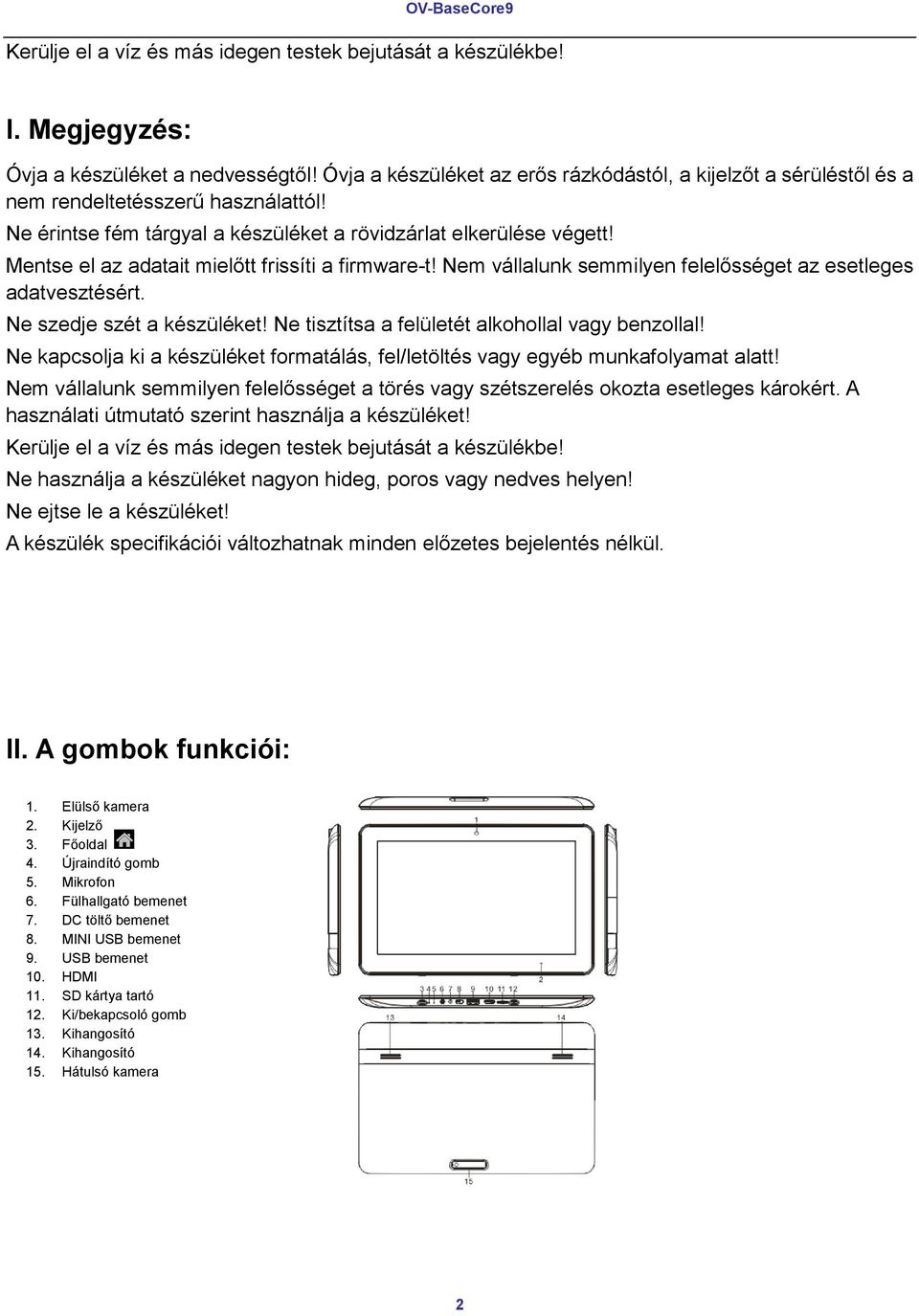 Mentse el az adatait mielőtt frissíti a firmware-t! Nem vállalunk semmilyen felelősséget az esetleges adatvesztésért. Ne szedje szét a készüléket! Ne tisztítsa a felületét alkohollal vagy benzollal!