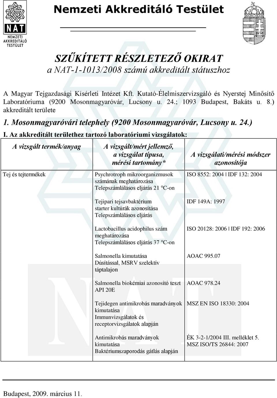 Mosonmagyaróvári telephely (9200 Mosonmagyaróvár, Lucsony u. 24.) I.