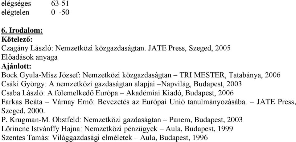 gazdaságtan alapjai Napvilág, Budapest, 2003 Csaba László: A fölemelkedő Európa Akadémiai Kiadó, Budapest, 2006 Farkas Beáta Várnay Ernő: Bevezetés az Európai