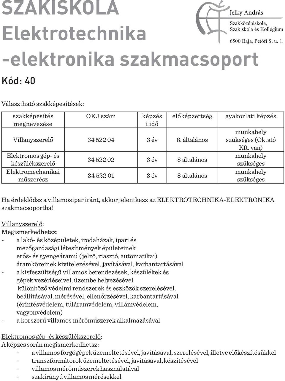 van) munkahely szükséges munkahely szükséges Ha érdeklődsz a villamosipar iránt, akkor jelentkezz az ELEKTROTECHNIKA-ELEKTRONIKA szakmacsoportba!