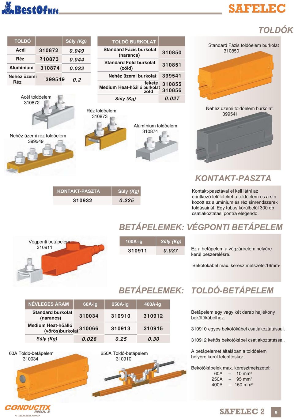 027 TOLDÓK Standard Fázis toldóelem burkolat 310850 Nehéz üzemi toldóelem burkolat 399541 Nehéz üzemi réz toldóelem 399549 Alumínium toldóelem 310874 KONTAKT-PASZTA 310932 0.