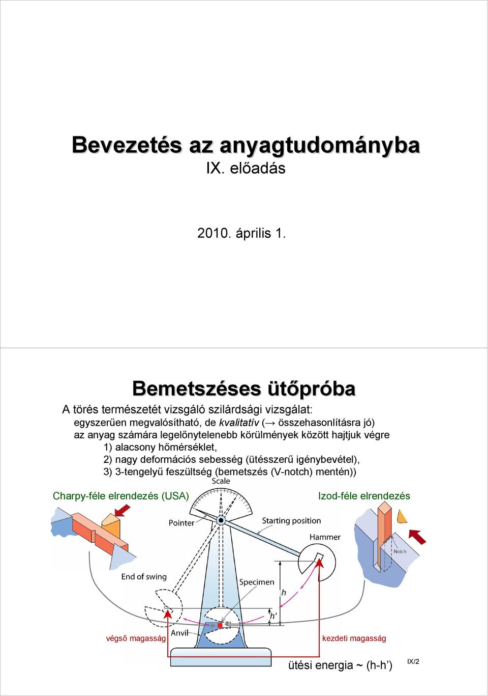 összehasonlításra jó) az anyag számára legelőnytelenebb körülmények között hajtjuk végre ) alacsony hőmérséklet, ) nagy
