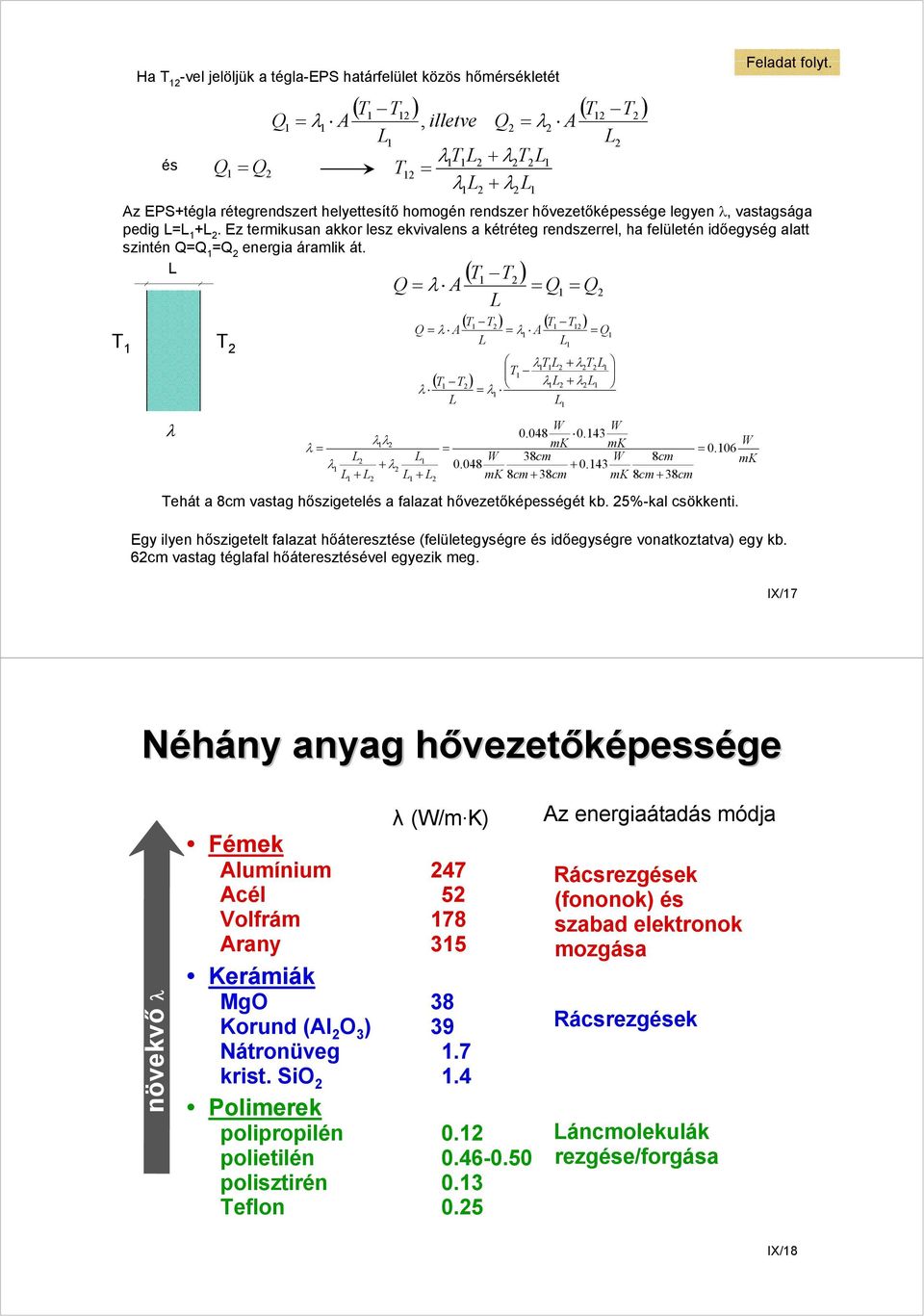 Ez termikusan akkor lesz ekvivalens a kétréteg rendszerrel, ha felületén időegység alatt szintén QQ Q energia áramlik át. Tehát a 8cm vastag hőszigetelés a falazat hővezetőképességét kb.