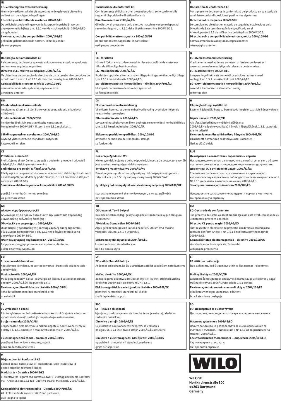 suministro con las disposiciones pertinentes siguientes: EG-richtlijnen betreffende machines 2006/42/EG Direttiva macchine 2006/42/EG Directiva sobre máquinas 2006/42/EG De veiligheidsdoelstellingen