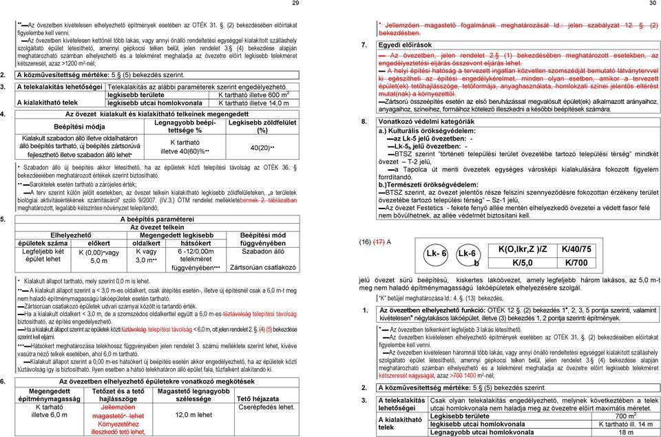 (4) bekezdése alapján meghatározható számban elhelyezhető és a telekméret meghaladja az övezetre előírt legkisebb telekméret kétszeresét, azaz >1200 m 2 -nél; 2. A közművesítettség mértéke: 5.