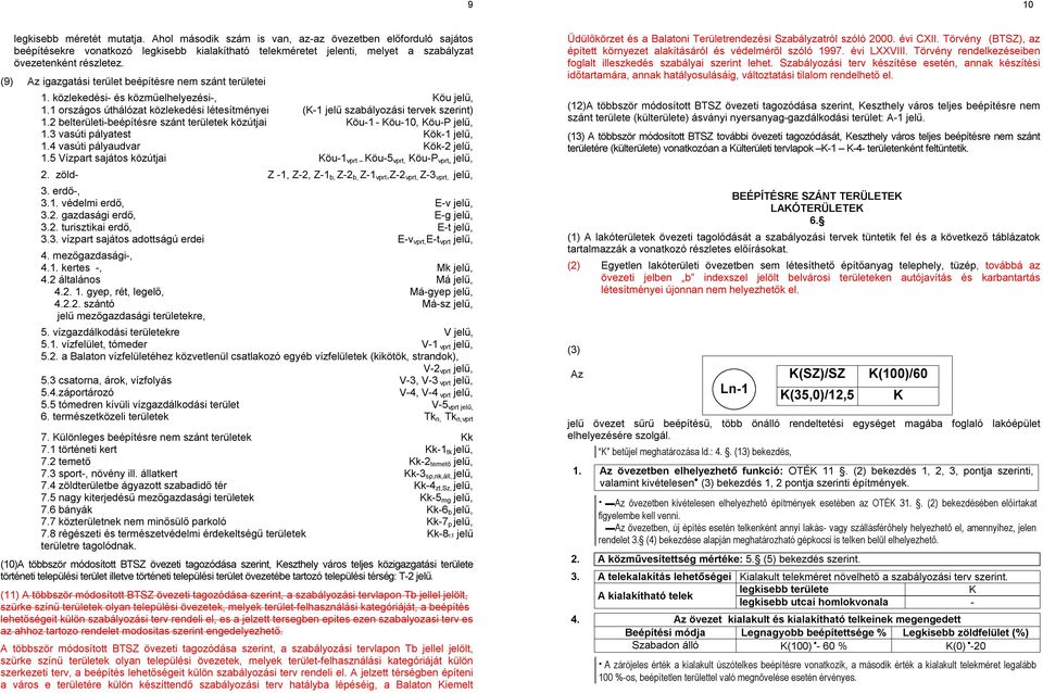 (9) Az igazgatási terület beépítésre nem szánt területei 1. közlekedési- és közműelhelyezési-, Köu jelű, 1.1 országos úthálózat közlekedési létesítményei (K-1 jelű szabályozási tervek szerint) 1.