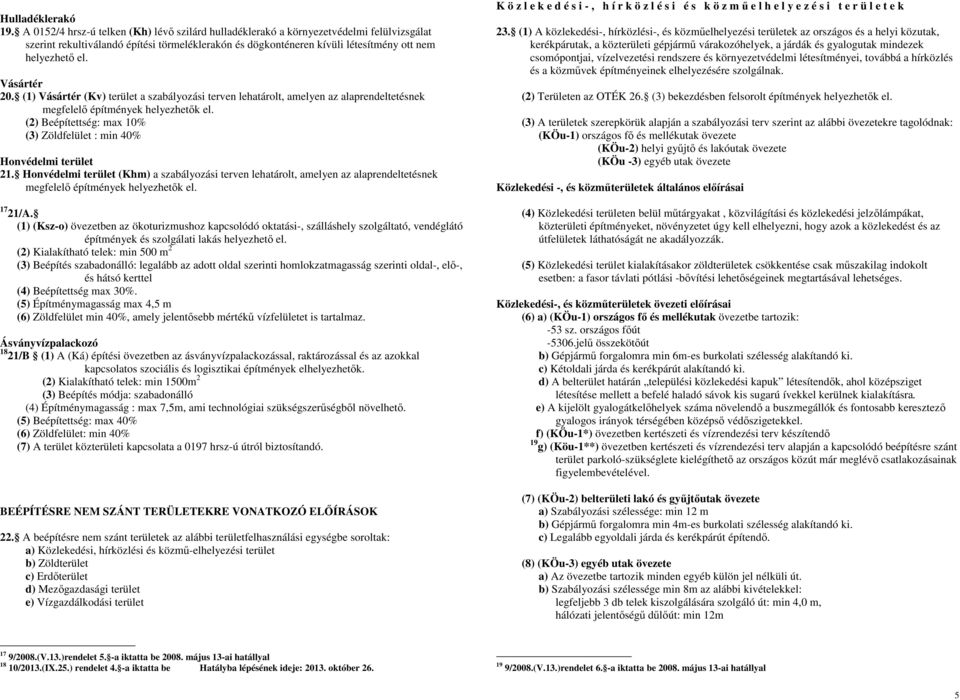 Vásártér 20. (1) Vásártér (Kv) terület a szabályozási terven lehatárolt, amelyen az alaprendeltetésnek megfelelı építmények helyezhetık el.