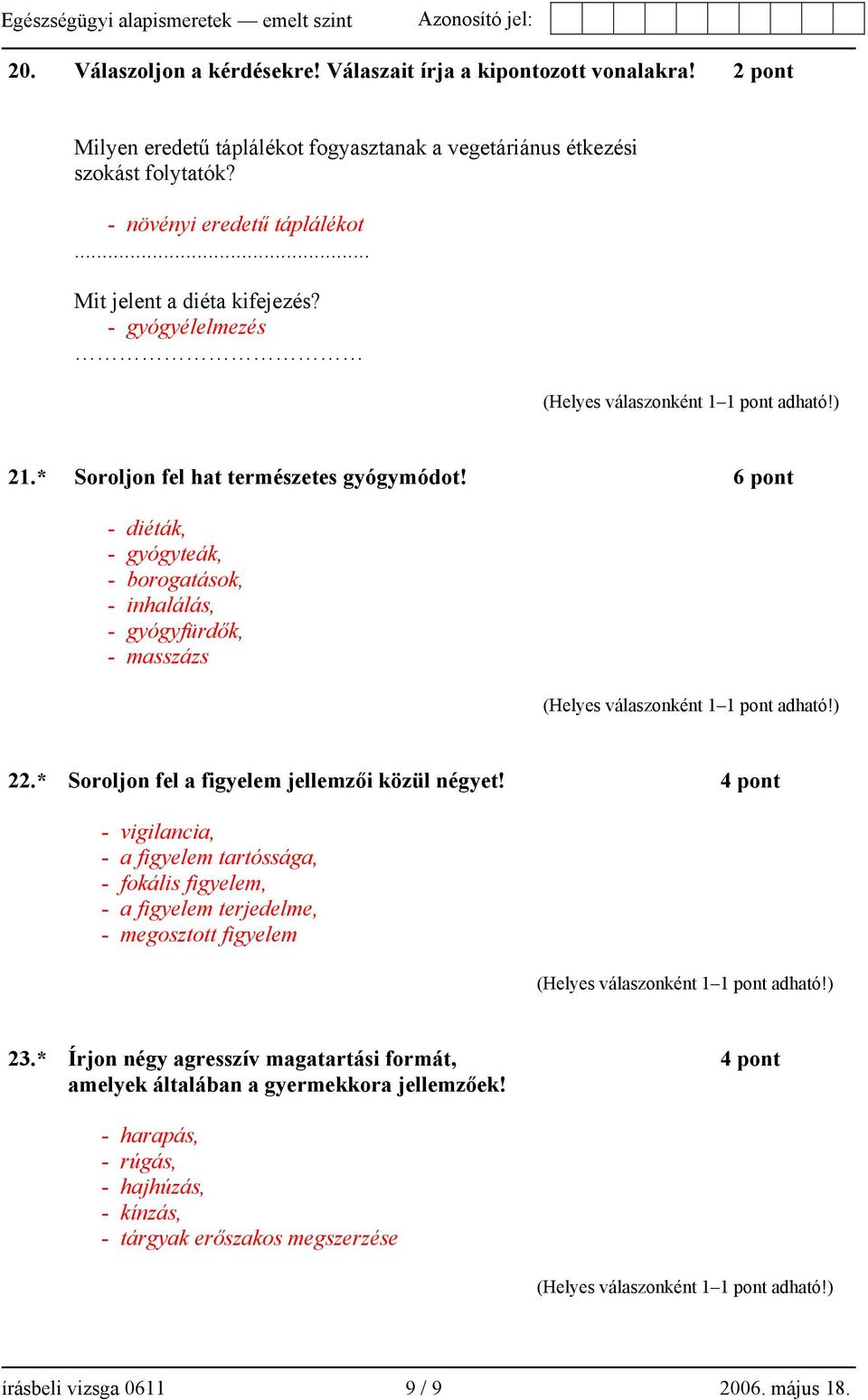 6 pont - diéták, - gyógyteák, - borogatások, - inhalálás, - gyógyfürdők, - masszázs 22.* Soroljon fel a figyelem jellemzői közül négyet!