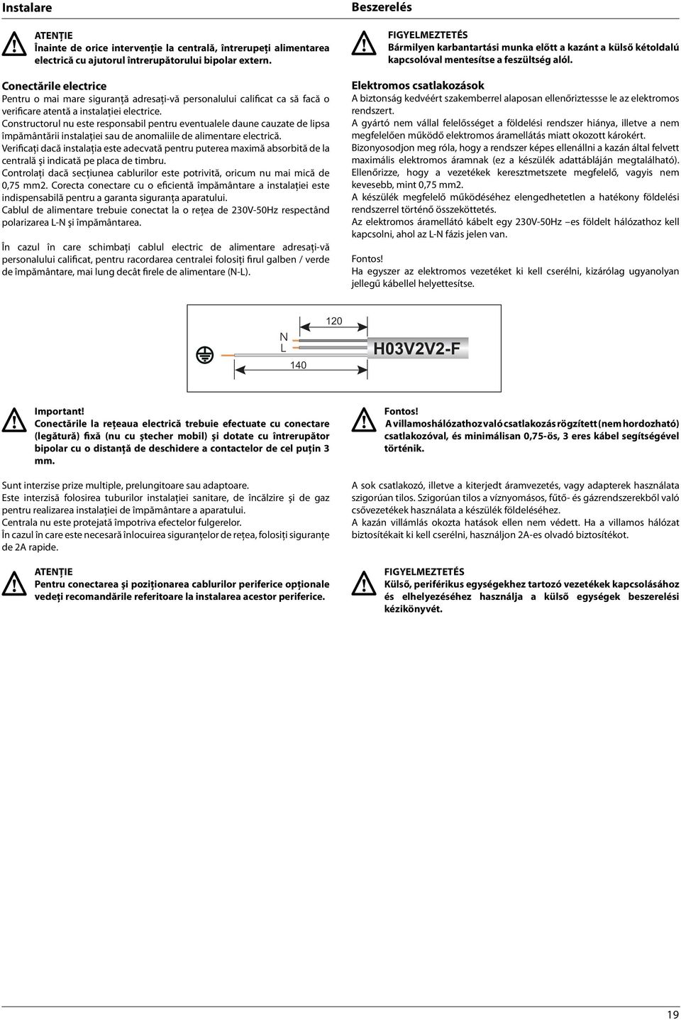 Constructorul nu este responsabil pentru eventualele daune cauzate de lipsa împământării instalaţiei sau de anomaliile de alimentare electrică.