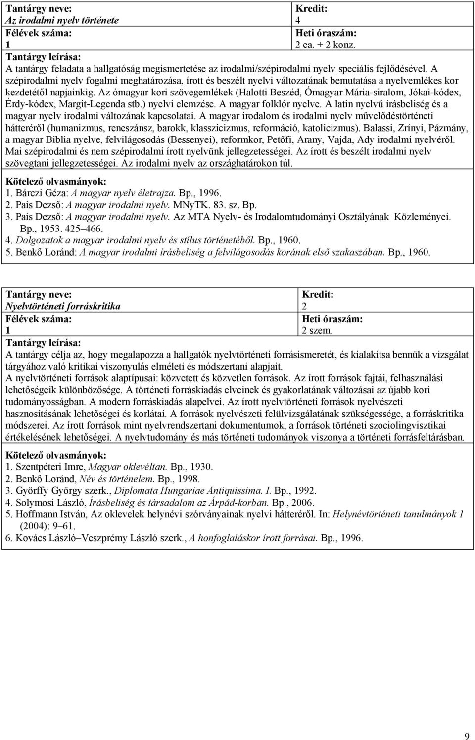 Az ómagyar kori szövegemlékek (Halotti Beszéd, Ómagyar Mária-siralom, Jókai-kódex, Érdy-kódex, Margit-Legenda stb.) nyelvi elemzése. A magyar folklór nyelve.