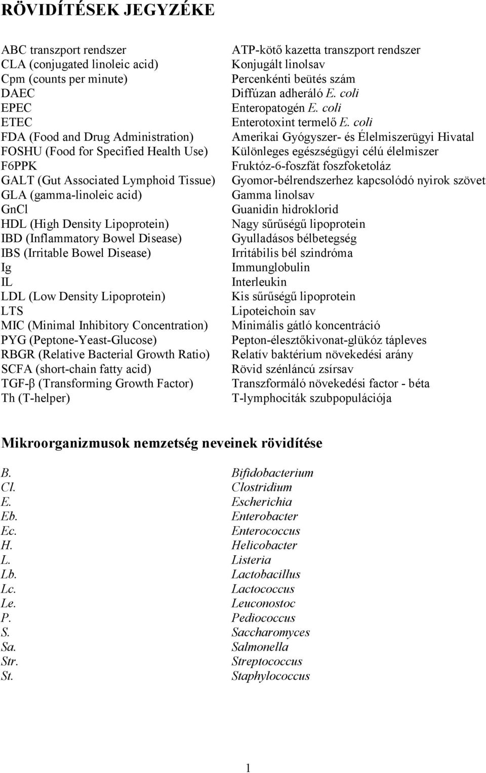 MIC (Minimal Inhibitory Concentration) PYG (Peptone-Yeast-Glucose) RBGR (Relative Bacterial Growth Ratio) SCFA (short-chain fatty acid) TGF-β (Transforming Growth Factor) Th (T-helper) ATP-kötı