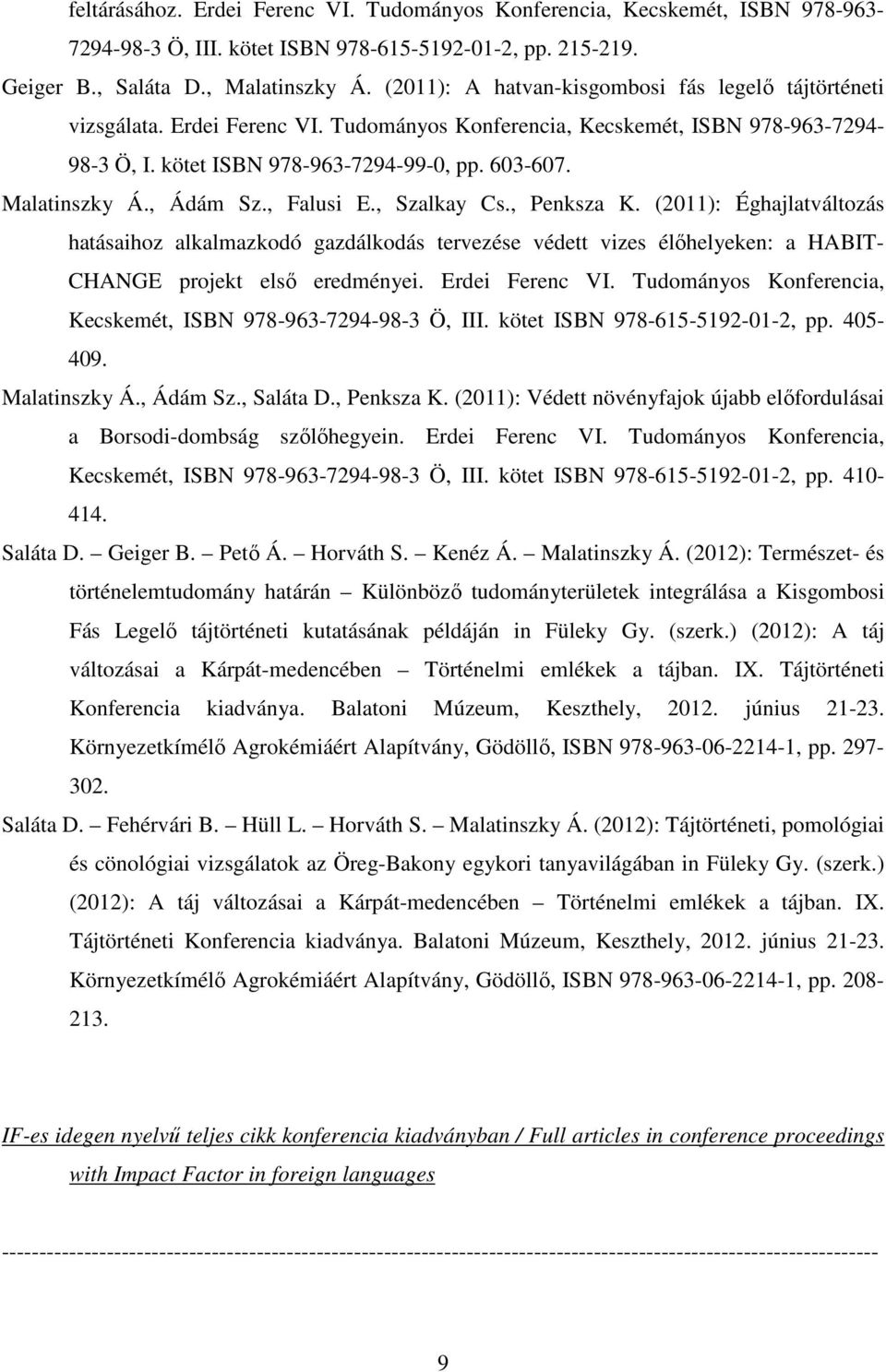 Malatinszky Á., Ádám Sz., Falusi E., Szalkay Cs., Penksza K. (2011): Éghajlatváltozás hatásaihoz alkalmazkodó gazdálkodás tervezése védett vizes élőhelyeken: a HABIT- CHANGE projekt első eredményei.