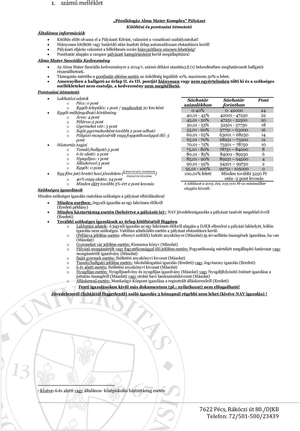 Ponthatár alapján a rangsor pályázati kategóriánként kerül megállapításra! Alma Mater Szociális Kedvezmény Az Alma Mater Szociális kedvezményre a 2014/1. számú dékáni utasítás3.