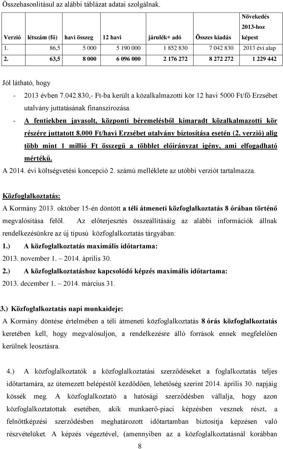 - A fentiekben javasolt, központi béremelésből kimaradt közalkalmazotti kör részére juttatott 8.000 Ft/havi Erzsébet utalvány biztosítása esetén (2.