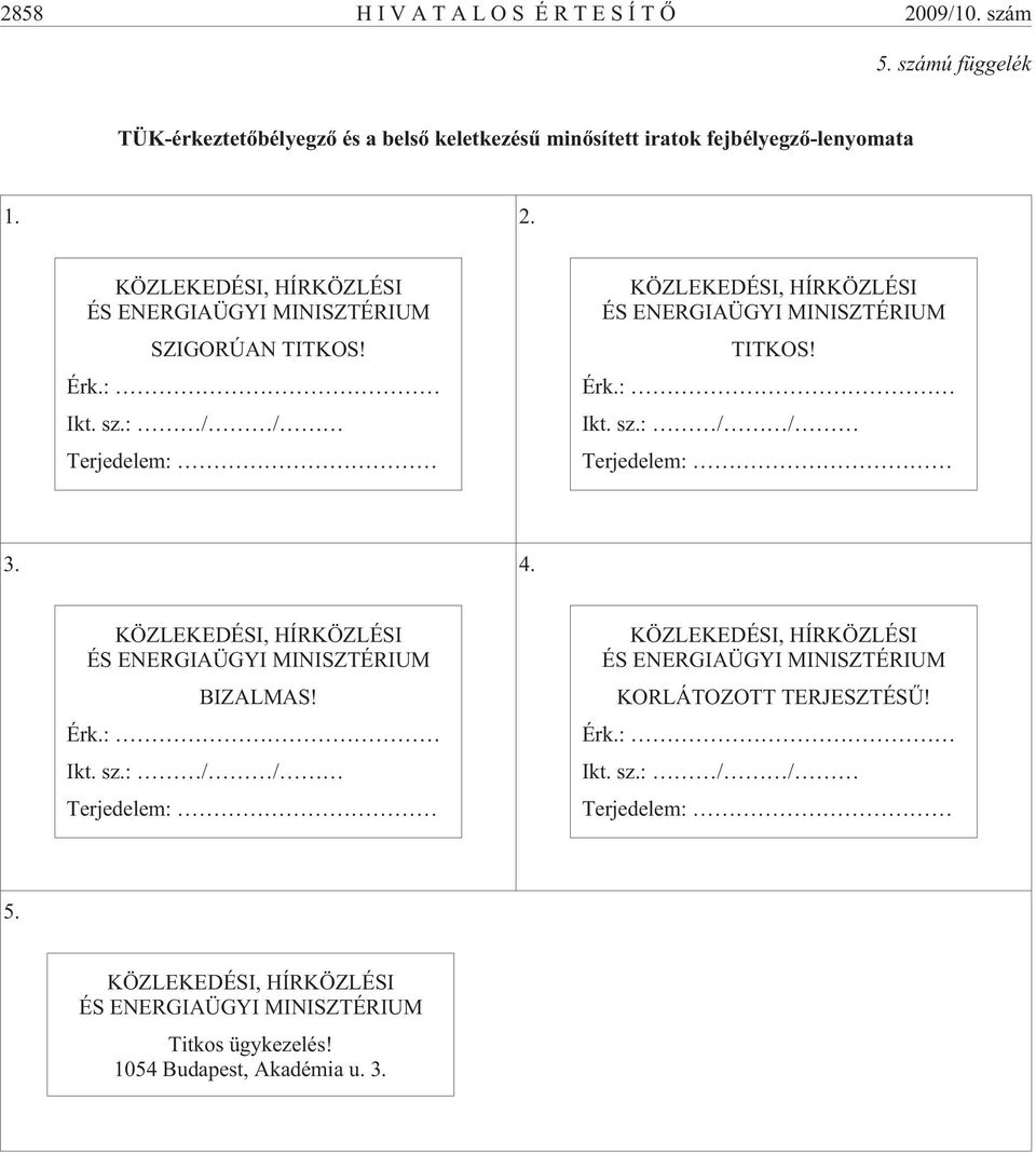 KÖZLEKEDÉSI, HÍRKÖZLÉSI ÉS ENERGIAÜGYI MINISZTÉRIUM BIZALMAS! Érk.: Ikt. sz.