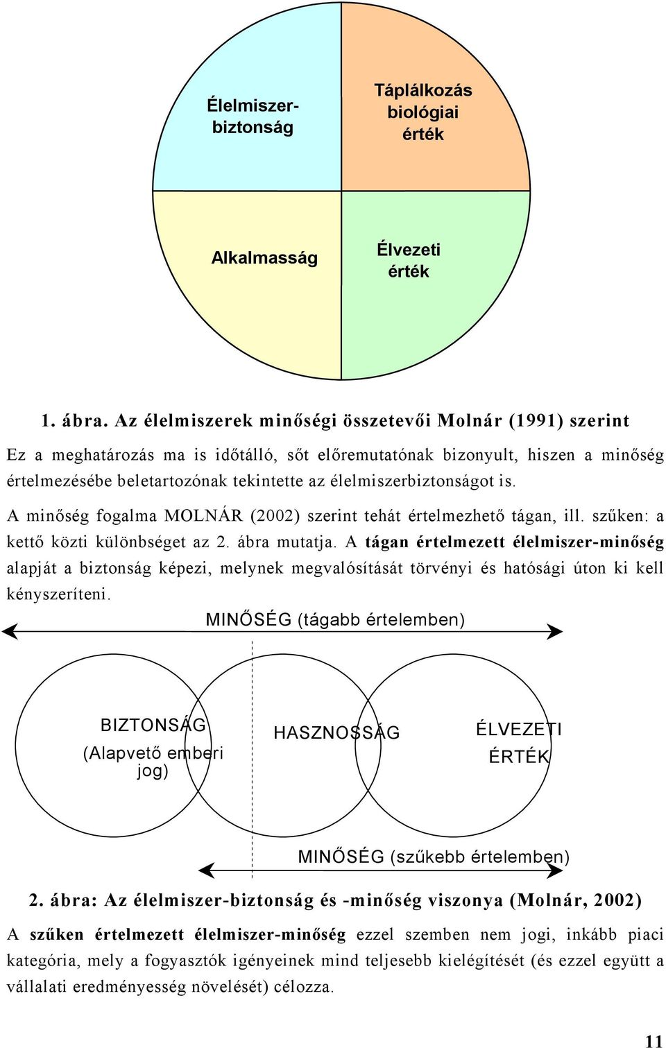 élelmiszerbiztonságot is. A minőség fogalma MOLNÁR (2002) szerint tehát értelmezhető tágan, ill. szűken: a kettő közti különbséget az 2. ábra mutatja.