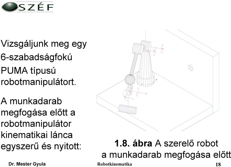 A munkadarab megfogása előtt a robotmanipulátor kinematikai