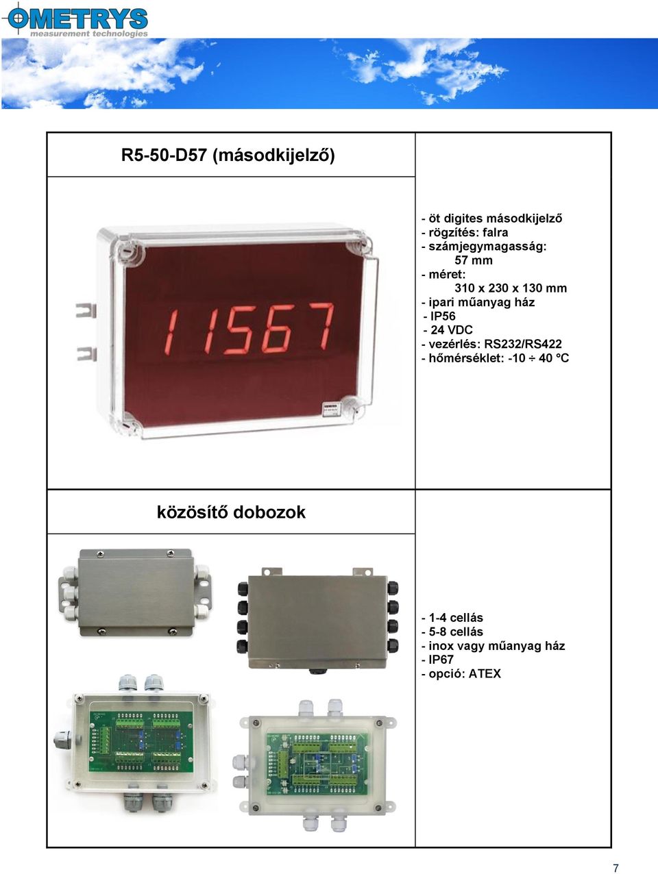 IP56-24 VDC - vezérlés: RS232/RS422 - hőmérséklet: -10 40 C közösítő