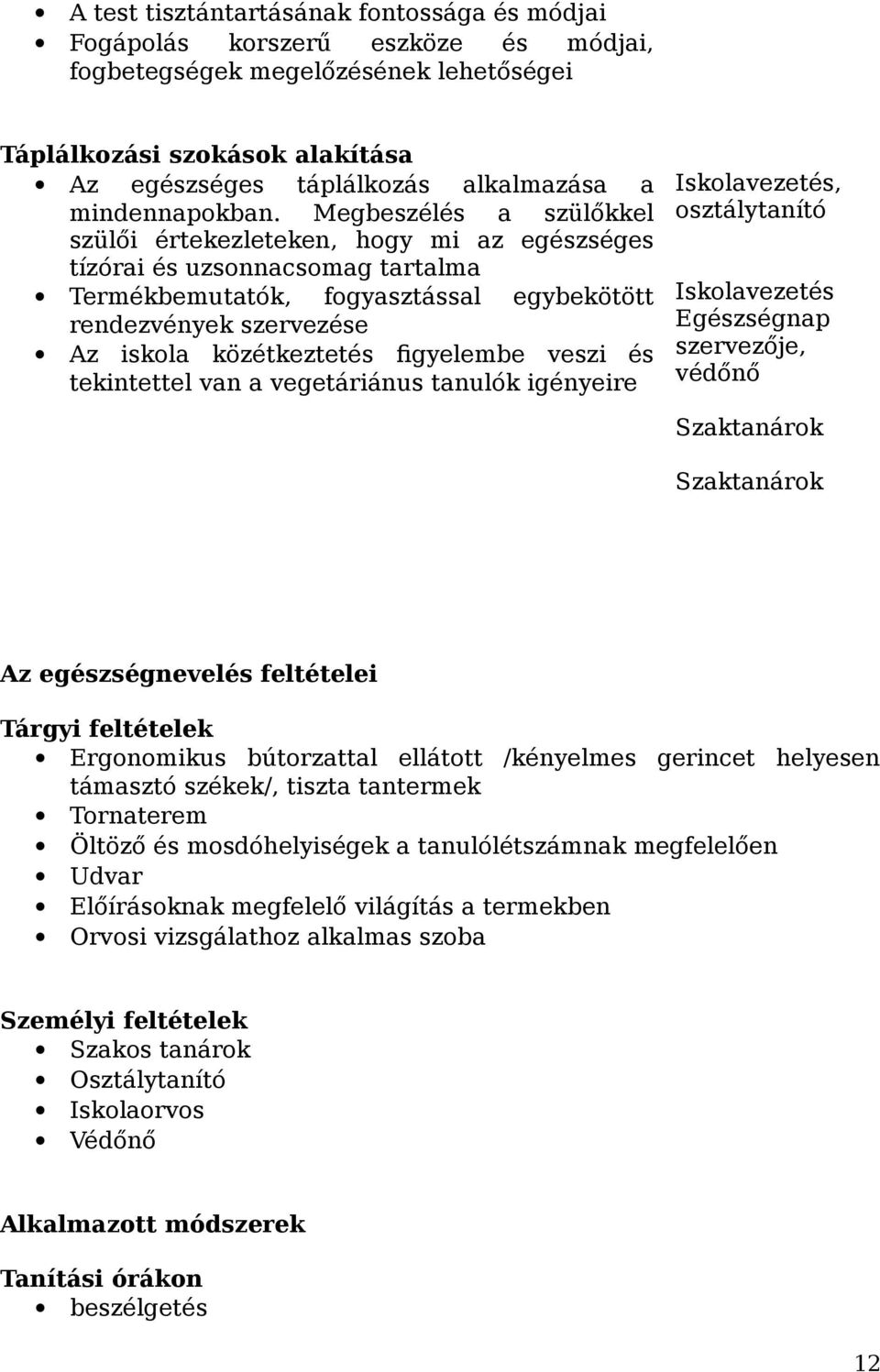 Megbeszélés a szülőkkel szülői értekezleteken, hogy mi az egészséges tízórai és uzsonnacsomag tartalma Termékbemutatók, fogyasztással egybekötött rendezvények szervezése Az iskola közétkeztetés