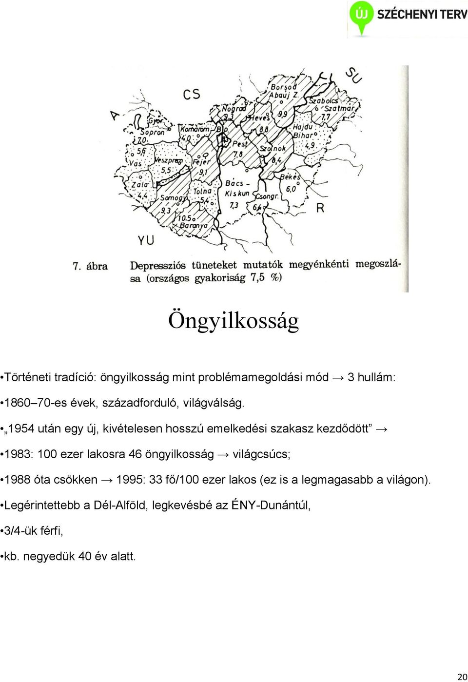 1954 után egy új, kivételesen hosszú emelkedési szakasz kezdődött 1983: 100 ezer lakosra 46 öngyilkosság